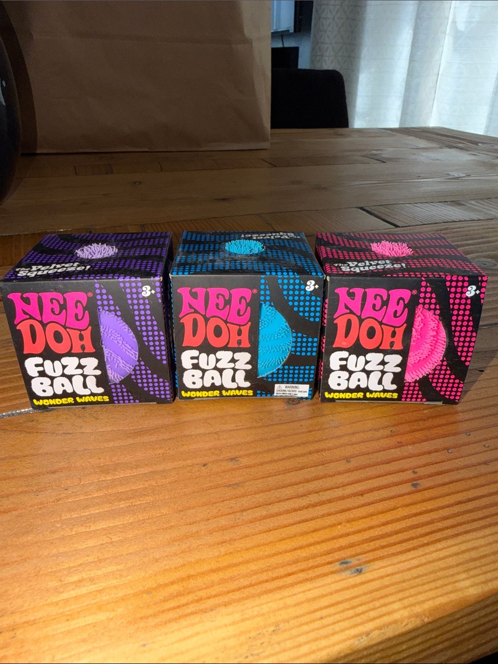 THREE 3 Fuzz Ball Wonder Waves - Purple, Blue, Pink Authentic
